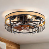 18.9-inch Industrial Flush Mount Caged Ceiling Fan with Light and Remote, 7 ABS Blades, 6-Speed  Reversible DC Motor, for Small Indoor Spaces